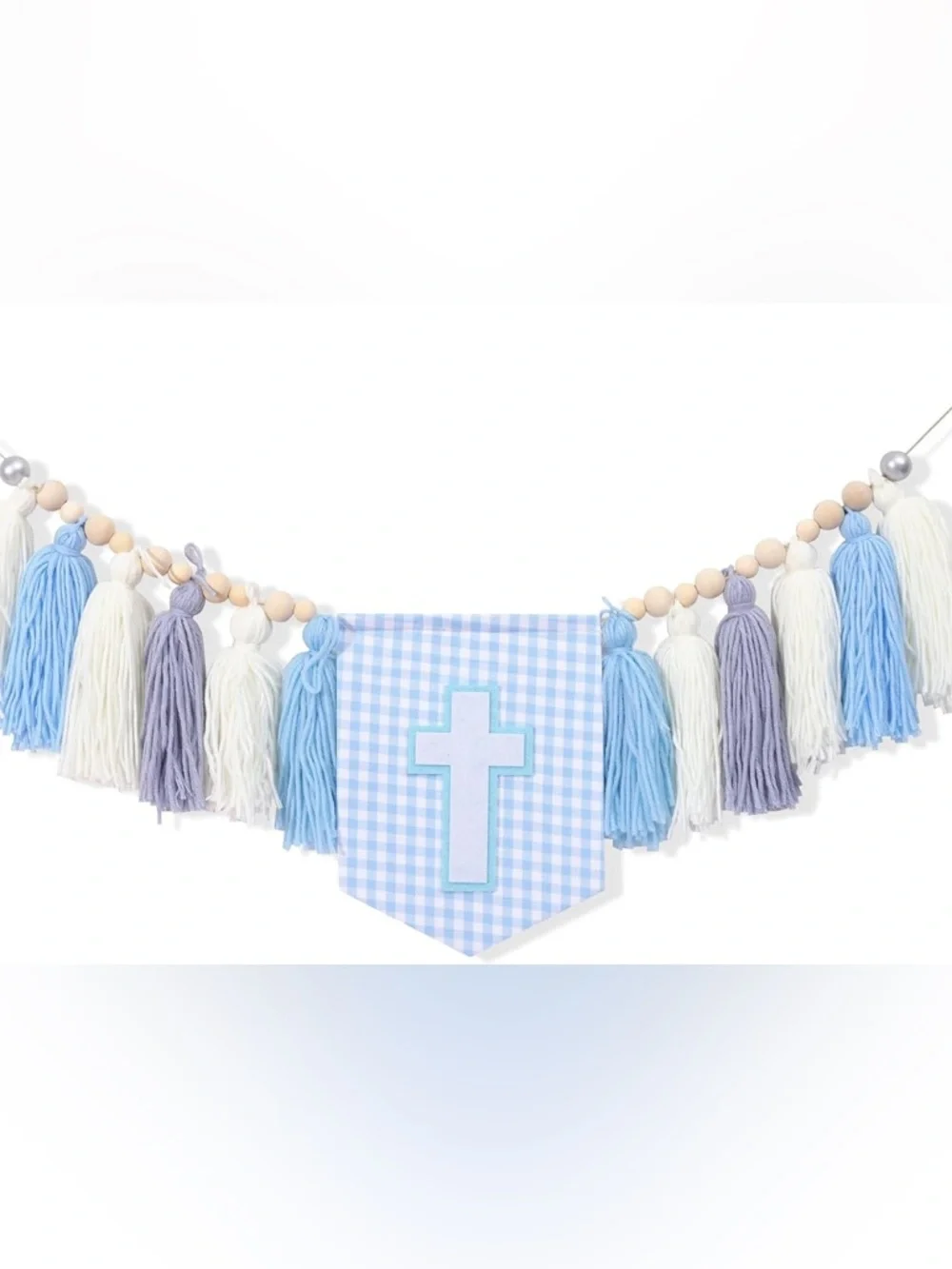 Blue Gingham Cross Tassel Banner Garland